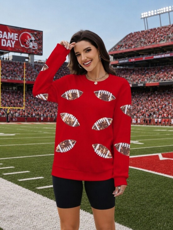 Tops - New Red Sequin Football Pullover Sweatshirt